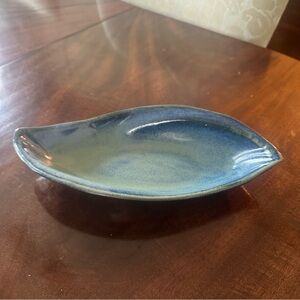 Blue Ceramic Leaf-Shaped Dish